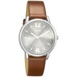 Sonata Excl Fkt Plain 3 Hands Silver Round Dial Tan A1Leather Strap Women’s Watch – NS8172SL02