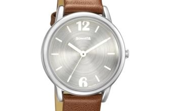 Sonata Excl Fkt Plain 3 Hands Silver Round Dial Tan A1Leather Strap Women’s Watch – NS8172SL02