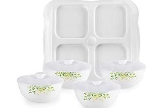 Cello Dazzle Series Opalware Green Orchard Dry Fruit Set of 9, White