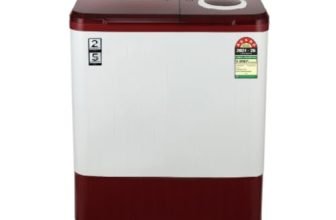 Midea 7.5kg Semi Automatic Top Load Washing Machine, Collar Scrubber, Dual Wave Pulsator, 1350 RPM High-Speed Spin, Air Dry Spin Lid, Top Load Washer (MWMSA075PDX (MW), Maroon-White)