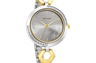 Sonata Utsav Grey Dial Two Toned Bi Metal Strap Analog Watch for Women-NR8184BM01