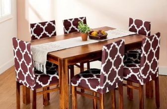 Amazon Brand – Solimo Polyester Spandex Geometrical Dining Chair Cover, Stretchable & Washable Slipcover, Brown (Set of 6)