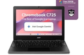 Acer Chromebook, MediaTek Kompanio 540 Octa-Core Processor, 4GB RAM, 64GB eMMC, Full HD, 11.6″/27.94cm Display, Chrome OS, Black, 1.2 KG, C725, Arm Mali G57 Graphics, WiFi 6E Laptop