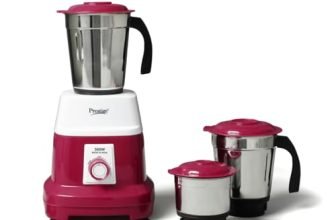 Prestige Orion 500 Watts Mixer Grinder with 3 Stainless Steel Jars |3 Super Efficient Stainless Blades |Sturdy Handles|Red & White