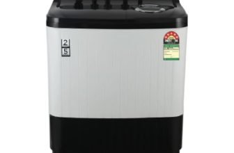 Midea 8kg Semi Automatic Top Load Washing Machine, Dual Wave Pulsator, 1350 RPM High-Speed Spin, Air Dry Spin Lid, Collar Scrubber, Top Load Washer (MWMSA080PDX (KW), Black-White)