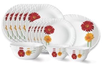 Larah by Borosil Zinnia Fluted Series Opalware Dinner Set | 21 Pieces for Family of 6 | Microwave & Dishwasher Safe | Bone-Ash Free | Crockery Set for Dining & Gifting | Plates & Bowls | White