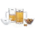 Treo By Milton Roarr 4pcs Serving Set | 2 Premium Beer Mugs 405 ml Each & 2 Stylish Tetris Bowls 170 ml Each | Quality Glass | Ideal for Beverages, Snacks & Festive Gifting