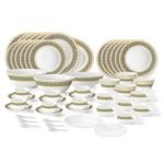 Larah by Borosil Regal Fluted Series Opalware Dinner Set | 66 Pieces for Family of 6 | Microwave & Dishwasher Safe | Bone-Ash Free | Crockery Set for Dining & Gifting | Plates & Bowls | White