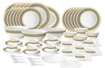 Larah by Borosil Regal Fluted Series Opalware Dinner Set | 66 Pieces for Family of 6 | Microwave & Dishwasher Safe | Bone-Ash Free | Crockery Set for Dining & Gifting | Plates & Bowls | White