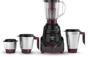 Havells Prisma 750 W 4 Jar Mixer Grinder| 3 Speed With Pulse Function| Air Vent Technology| Stainless Steel Blades| Wider Mouth Jars| Overload Protecton| 2-Year Product Warranty (Black)