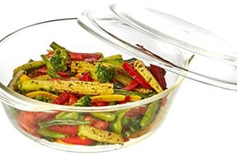 Amazon Brand – Solimo Borosilicate Glass Casserole-Cum-Serving Bowl with Lid | Oven & Microwave Safe | Deep Round | 2 L | Transparent