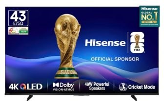 Hisense 108 cm (43 Inches) 4K Ultra HD Smart Hi-QLED TV | 48W Speakers | Dolby Atmos & HDR10+ | Cricket Mode | World Fastest TV OS – VIDAA | 43E75Q (Black)