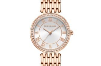 Giordano Eleganza Collection Watch for Women with Stainless Steel Strap and Crystal Embellished Bezel, Roman Numerals