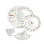 Treo by Milton Opalware Aurelia Meena Dinner Set of 18 | Serving for 6 | Microwave & Dishwasher Safe | Bone-Ash Free | Tempered Toughness | Plates & Bowls | Crockery Set for Dining & Gifting