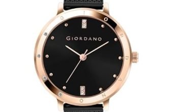 Giordano Analog Watch for Women with Round Black Sunray Dial, Crystal Studded Bezel, Quartz Movement and Black Stainless Steel Mesh Strap A2085-55