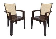 Nilkamal Plastic Chair for Living room with Arm |Set of 2 | 3 Year Warranty | For Home, Living Room, Outdoor | Season Rust Brown Colour | CHR2226