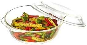 Amazon Brand – Solimo Borosilicate Glass Casserole-Cum-Serving Bowl with Lid | Set of 3 | Safe for Use in Oven and Microwave | Deep Round | 650 Ml + 1000 Ml + 1500 Ml | Transparent