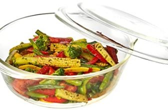 Amazon Brand – Solimo Borosilicate Glass Casserole-Cum-Serving Bowl with Lid | Set of 3 | Safe for Use in Oven and Microwave | Deep Round | 650 Ml + 1000 Ml + 1500 Ml | Transparent