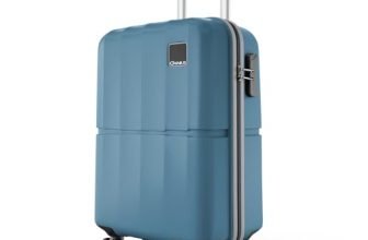 Safari Genius Theo 8 Wheels 55cm Cabin Size Trolley Bag, Hard Case Polycarbonate, 360 Degree Wheeling Small Carry-on Luggage, Suitcase for Travel, Trolley Bags for Travel, Pearl Blue
