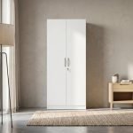 Hometown Willy Plus Engineered Wood Two Door Wardrobe for Bedroom, Hanging Space, Shelves & Lockable Drawer | White Colour