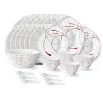 Larah by Borosil Boro Fluted Series Opalware Dinner Set | 33 Pieces for Family of 6 | Microwave & Dishwasher Safe | Bone-Ash Free | Crockery Set for Dining & Gifting | Plates & Bowls | White