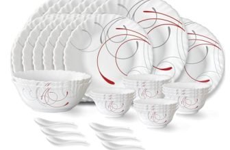 Larah by Borosil Boro Fluted Series Opalware Dinner Set | 33 Pieces for Family of 6 | Microwave & Dishwasher Safe | Bone-Ash Free | Crockery Set for Dining & Gifting | Plates & Bowls | White