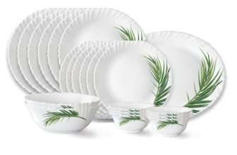 Larah by Borosil Crescent Fluted Series Opalware Dinner Set | 21 Pieces for Family of 6 | Microwave & Dishwasher Safe | Bone-Ash Free | Crockery Set for Dining & Gifting | Plates & Bowls | White