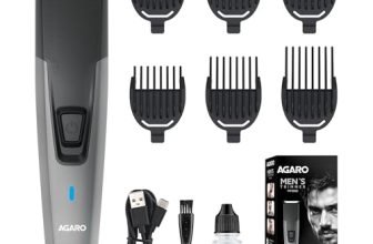 AGARO Beard Trimmer MT5005, 90 mins run time with Type C, 6 comb attachments, Self sharpening blades | Trimmer for Men