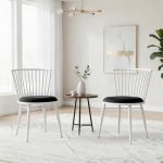 Amazon Brand- Solimo Iron Chair with Cushioned Seat | Comfortable & Plush Seating | Rustic Finish | Durable Metal Frame | Ideal for Living Room, Dining & Bedroom | Set of 2 | White
