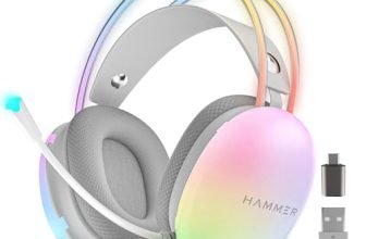 HAMMER Blaze Wired Over Ear Gaming Headphones with Mic, 50mm Drivers, Full RGB Lights, Gaming Headset with Adjustable Bands, Breathable earcushion, 1.5Mtr Wire with USB (Cyan)
