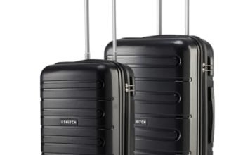 SNITCH Loop 2Pc Set Black Polypropylene Hard Travel Suitcase – Trolley Bag Set of 2 & Luggage with 4 Wheels, Secure Lock & Free Shoe Bag