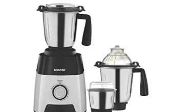 Borosil Silverline Mixer Grinder, for Wet/Dry Mixing & Grinding, 750 Watts, 3 Stainless Steel Jars (400 ml Chutney Jar, 1.5 L Blending Jar, 1.2 L Dry/Wet Grinding Jar), Mixie for Kitchen