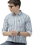The Indian Garage Co White Slim Fit Striped Shirts