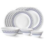 Larah by Borosil Ocean Fluted Series Opalware Dinner Set | 13 Pieces for Family of 4 | Microwave & Dishwasher Safe | Bone-Ash Free | Crockery Set for Dining & Gifting | Plates & Bowls | White