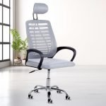 Casa Copenhagen,Mesh Office Desk,Rocking, Ergonomic Computer Chair Adjustable High with Headrest and Comfortable Armrest Swivel Chair – Grey & Black Handle