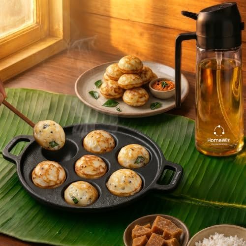 HomeWiz Cast Iron Non Stick Dosa Tawa 30 cm | Free Oil Dispenser 500ml | Pre-Seasoned Cast Iron Tawa for Roti & Dosa | Big Size Cast Iron Dosa Tawa | Lifetime Usage | Works on Induction & Gas Stove