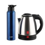 CELLO Lifestyle Stainless Steel Electric Kettle 1.5L + Sippa Steel Water Bottle 1000 ml Blue Combo | Double Wall, Auto-Shut Off Protection, Cool Touch Handle | Electric Kettle For Boiling Hot Water