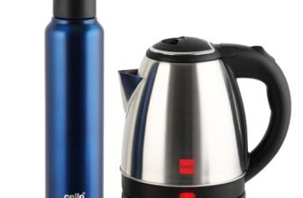 CELLO Lifestyle Stainless Steel Electric Kettle 1.5L + Sippa Steel Water Bottle 1000 ml Blue Combo | Double Wall, Auto-Shut Off Protection, Cool Touch Handle | Electric Kettle For Boiling Hot Water