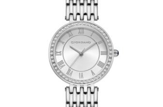 Giordano Eleganza Collection Watch for Women with Stainless Steel Strap and Crystal Embellished Bezel, Roman Numerals