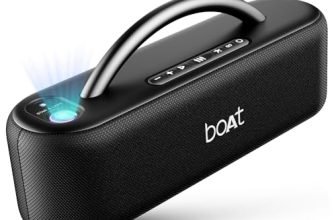 boAt Stone Lumos 60W Bluetooth Speaker w/ 7 LED Projection Modes, Hearables App Support, Dual EQs, Up to 9hrs of Playtime, TWS Feature, Built-in Mic, BT v5.3(Midnight Black)