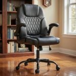 DROGO Aurum Ergonomic Office Chair for Work from Home | Computer Chair for Study | PU Leather Executive Boss Chair with Flip-Up Armrest, Wide Cushion Seat (Black)
