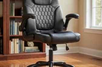 DROGO Aurum Ergonomic Office Chair for Work from Home | Computer Chair for Study | PU Leather Executive Boss Chair with Flip-Up Armrest, Wide Cushion Seat (Black)