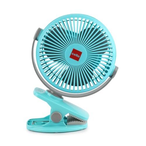 CELLO Air-Vel Electric USB Type C Recharging Portable Fan 1800mah Blue | Upto 4 Hours Backup, BLDC Silent Motor, 3 Speed Setting, Replaceable Battery | Mini Table Fan For Office Desk, Home & Kitchen