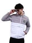 The Indian Garage co White Regular Fit Colourblocked Hooded Puffer Jacket