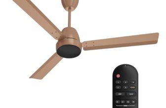 Crompton Energion Nucleoid 1200mm BLDC Ceiling Fan | Remote Control | BEE 5 Star Rated | Upto 60% Energy Efficient | 24 Watt | High Air Delivery | Low Noise | 4 Years Brand Warranty | Gilded Beige