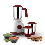 Maharaja Whiteline 500W Mixer Grinder with 3 Stainless Steel Jars with lid and 20,000 RPM Motor Speed (White & Cherry Red)