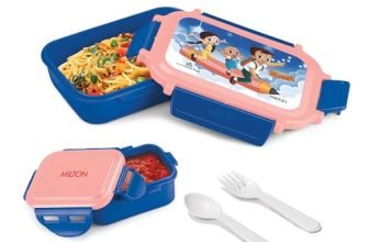 MILTON Sherry Tiffin (Bheem) Lunch Box for Kids Boys & Girls with Leak-Proof Inner Container| Food Grade,BPA Free,Compact & Durable Snacks Box for Kids I Plastic Spoon & Fork, 520 ml, Blue