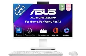 ASUS V470 (2026),Intel Core 3 100U (i3-14th Gen),8GB/512GB,FHD, 27″(68.5cm),Retractable Camera,Windows 11,M365 Basic(1yr),Office24,White,9 kg,V470VAB-KWC3003WS,Wireless Keyboard & Mouse,All in One PC