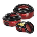 Milton Ernesto Inner Stainless Steel Jr. Casserole Set of 3 (390ml, 720 ml, 1320 ml), Red | Easy to Carry | Serving | Stackable