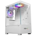 ZEBRONICS ROBUST Premium Gaming Chassis with support for mATX | Mini ITX, Wraparound Tempered Glass, 120mm Multicolor LED Ring Fans, Top Magnetic Dust Filter, 3 Fans Included (White)
